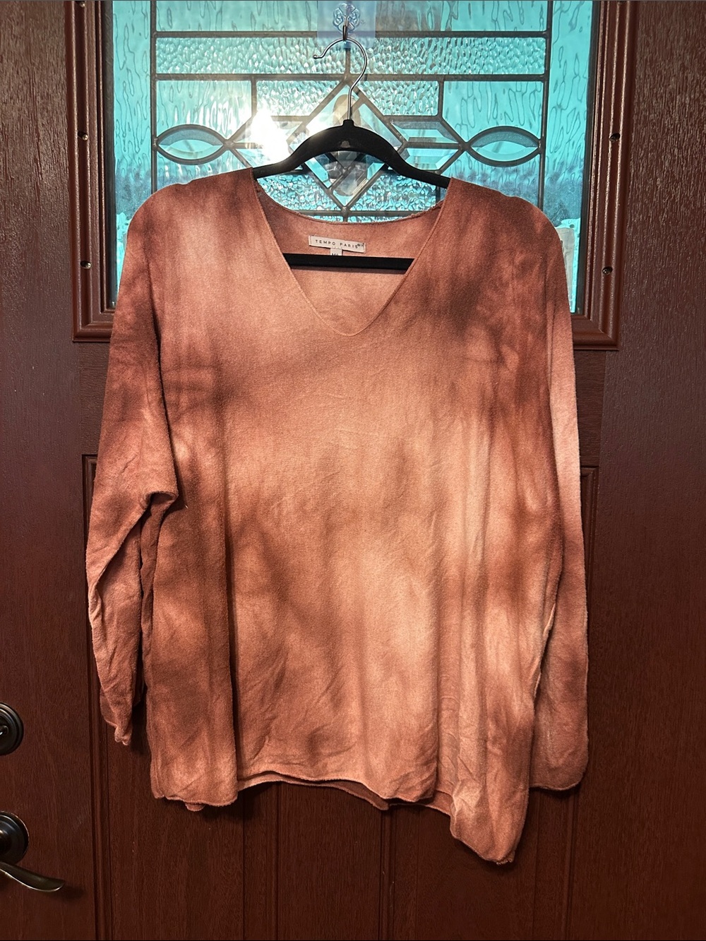 Tempo Paris V-Neck Long Sleeve Top in Rust Brown